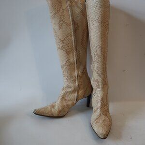 Women Ralph Lauren Collection Neutral Beige Snakeskin Leather Tall Boots 10